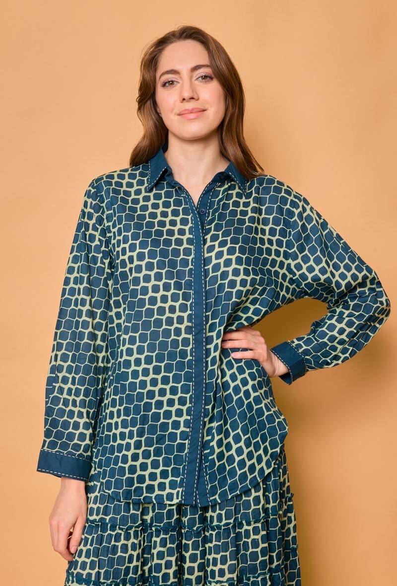 Chemise manches longues à pois en coton