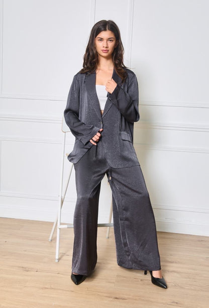 Pantalon ample et fluide gris - Satiné