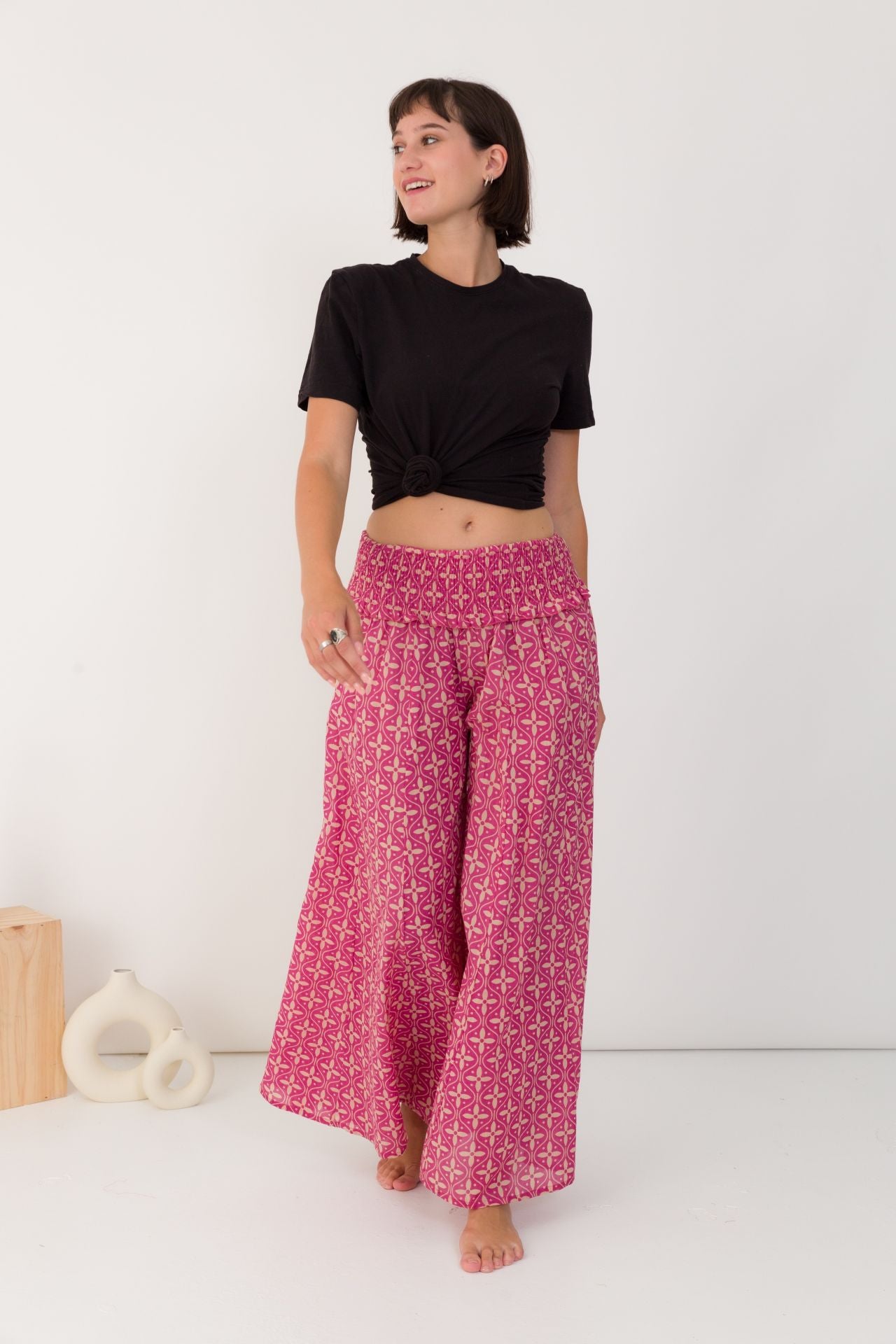 Pantalon jupe culotte smock e en coton H l ne Orice